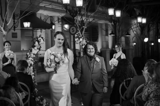 A black and white photo of Alexis and Christian